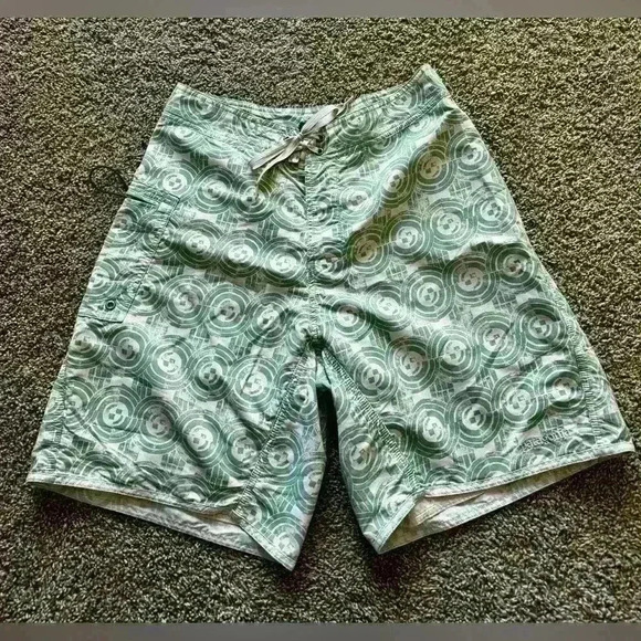 Patagonia Men’s Swim Board Shorts Circle Pattern Size 30 Green Beige - Picture 1 of 4